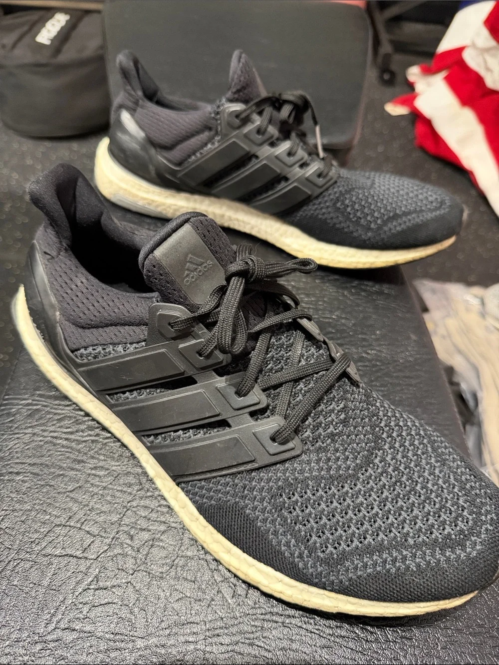 adidas Men’s Black Knit Sneakers with Cream Accents